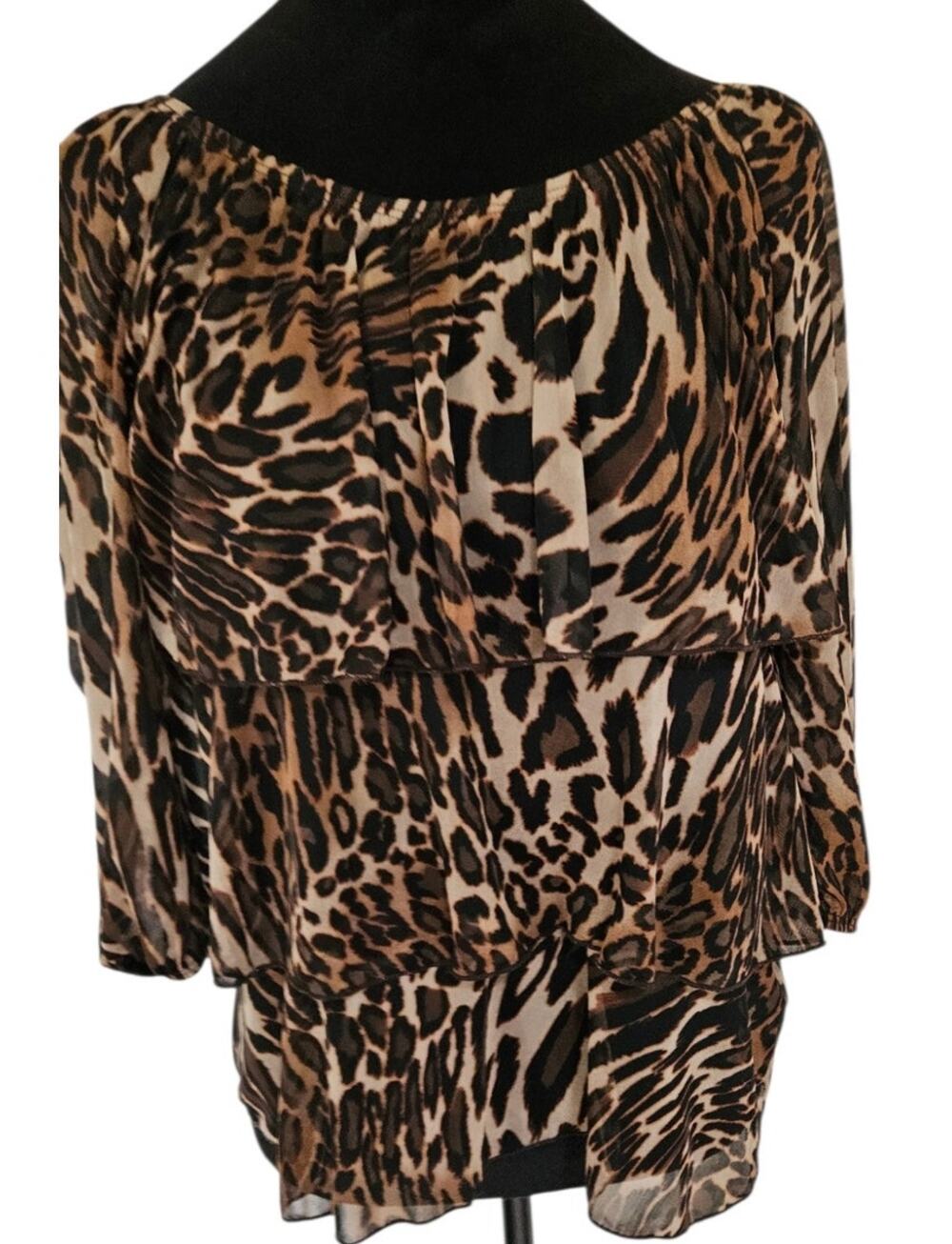 Lots of Love Speechless Leopard Print Chiffon Tiered Blouse Size Small